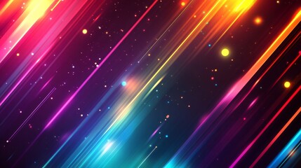 Obraz premium Abstract dark background with glowing colorful lines and dots.