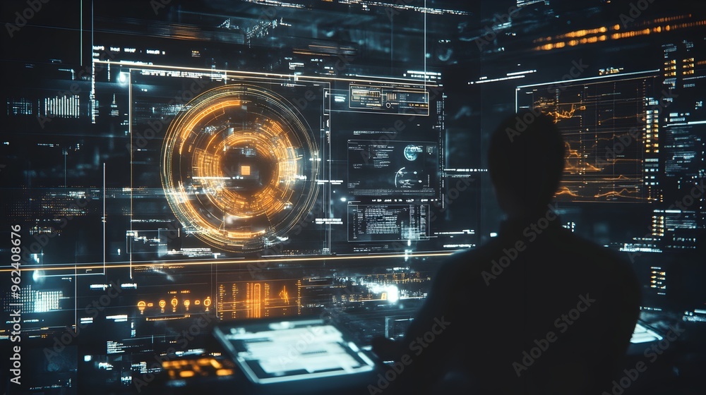 Poster a visually striking holographic display showcasing a futuristic ai powered interface that analyzes a