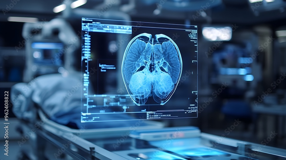 Poster holographic display showcasing an ai powered diagnostic tool designed for advanced healthcare applic