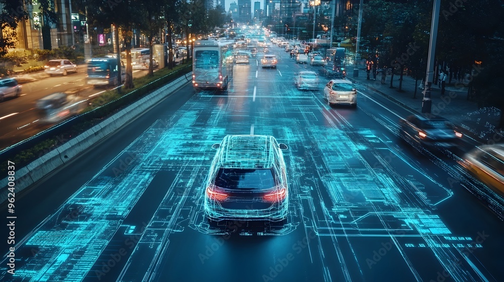 Poster a holographic visualization depicting the advanced of intelligence in the functions and of autonomou