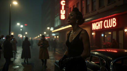 Obraz premium Classic Hollywood Night Out – Glamorous Couple in Vintage Style