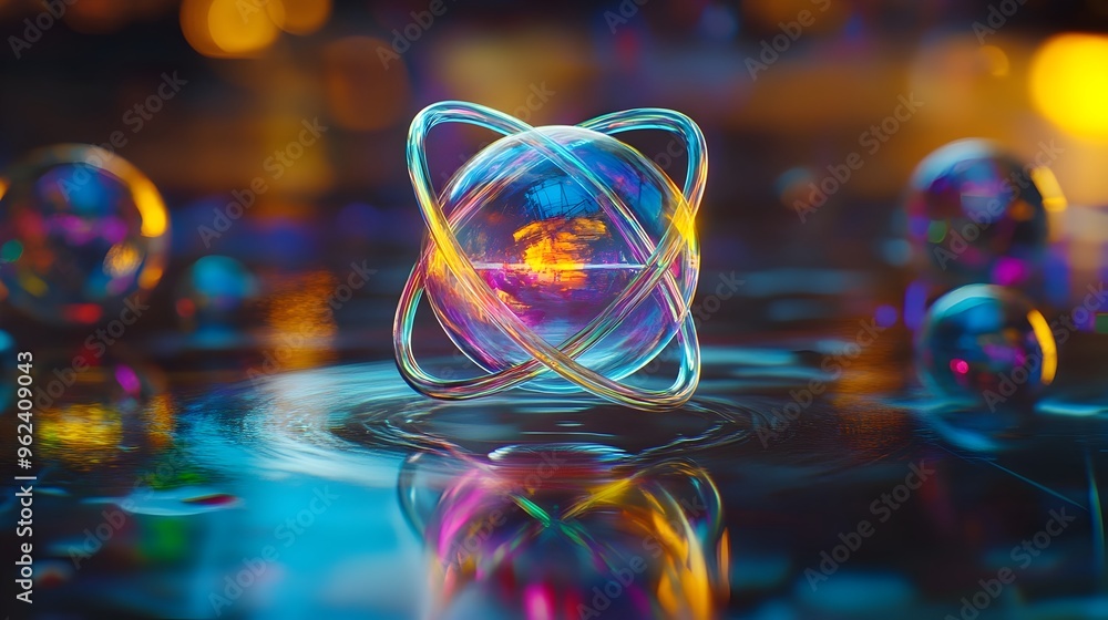 Poster holographic showcasing the quantum mechanical model of an atom depicting the electron probabilities 