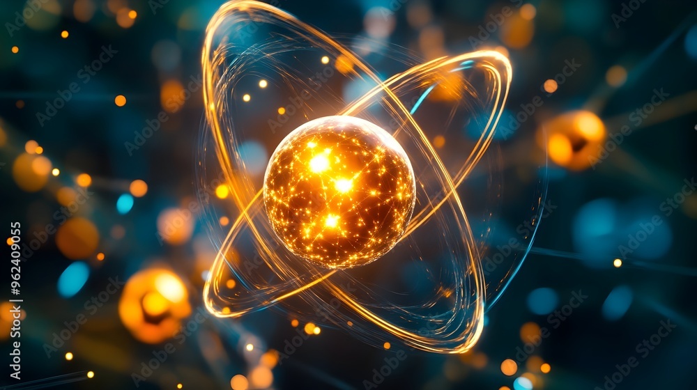 Aufkleber holographic digital depicting the quantum mechanical model of an atom visualizing the probability di