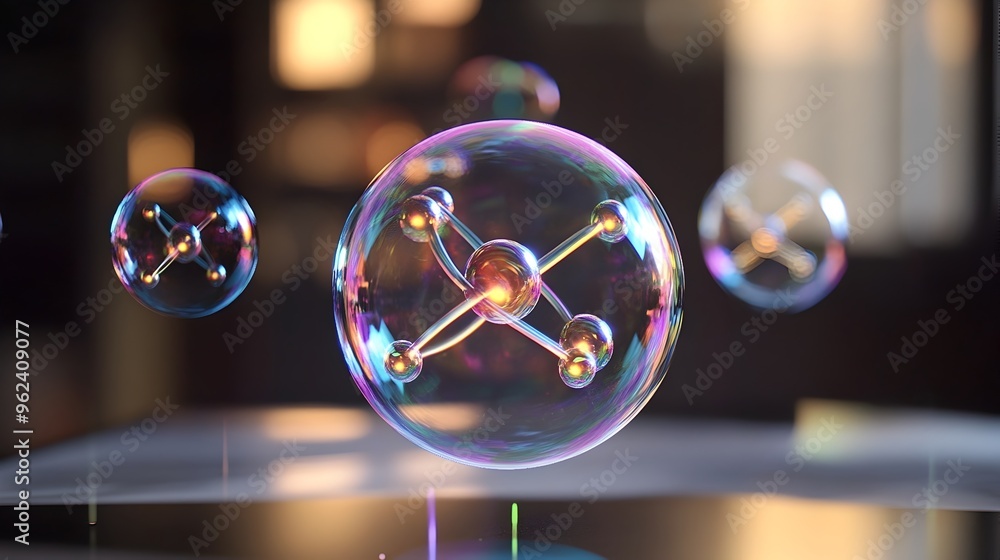 Poster holographic display of a dynamic atomic model showcasing the real time changes in electron positions