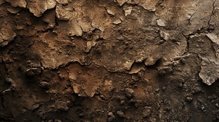 A close-up shot of a textured and cracked brown earth surface, highlighting the intricate patterns formed by the dry and rough soil. Perfect for use in backgrounds, textures, or environmental themes.