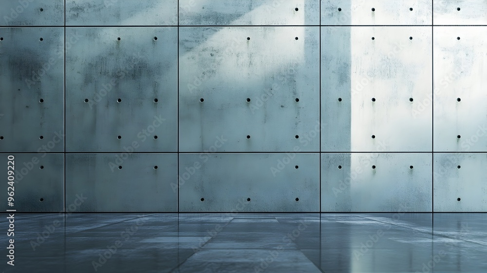 Poster a conceptual image of a sleek modern concrete wall featuring a minimalistic abstract architectural d