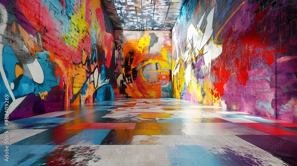 Poster conceptual image of a vibrant graffiti wall featuring colorful abstract artwork that showcases the c
