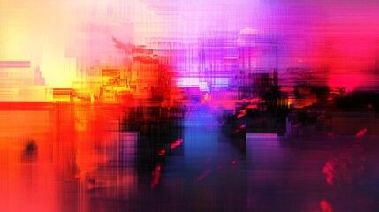 Obraz premium Abstract digital art with colorful, distorted squares.