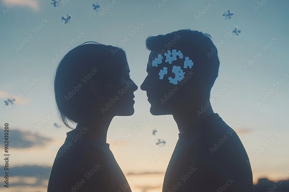 Aufkleber thought machinery neural mind silhouettes of three individuals with illuminated brains signify colle