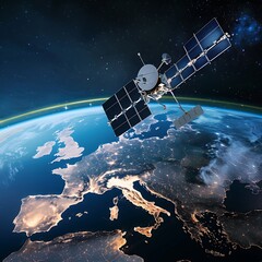 Satellite orbiting the earth in space.