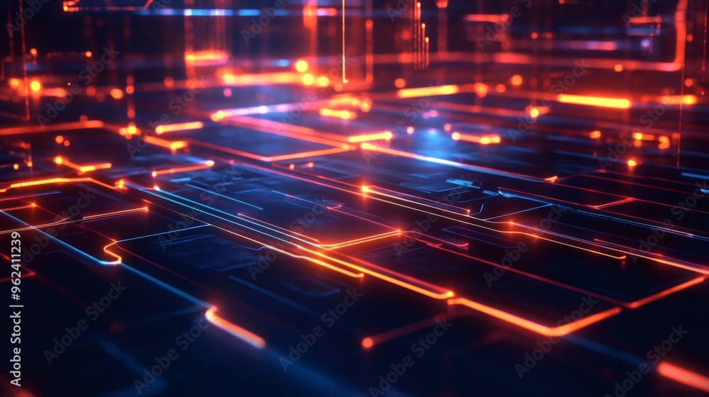Poster abstract digital background with glowing lines and geometric shapes.