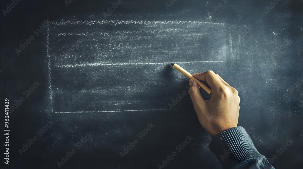 Aufkleber conceptual image of a chalkboard with a teacher s hand writing a lesson using a piece of chalk the c