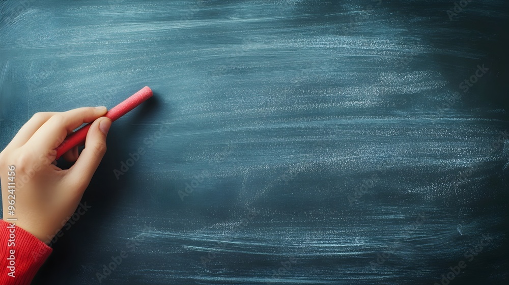 Poster conceptual image of a chalkboard with a teacher s hand writing a lesson with a piece of chalk repres