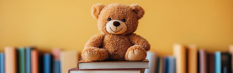 Obraz premium Soft Teddy Bear on Colorful Children's Books for Cozy Reading Time