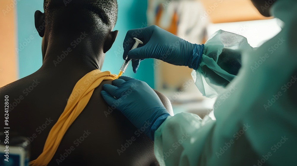 Poster close up of an african person s arm receiving a monkeypox vaccine with ample copy space for text or 