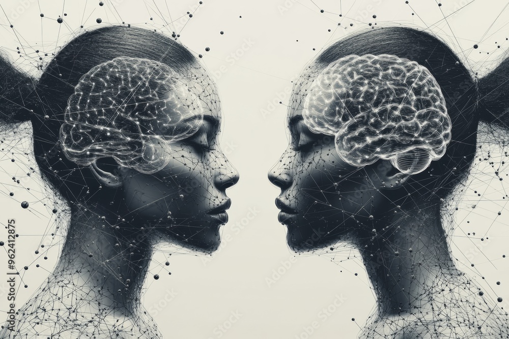 Poster neural processors brain organ double exposure of a woman’s face with neural gears explores the intri
