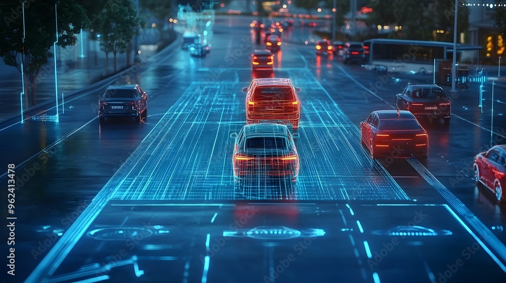 Poster holographic visualization of how intelligence is seamlessly integrated into the various functions an
