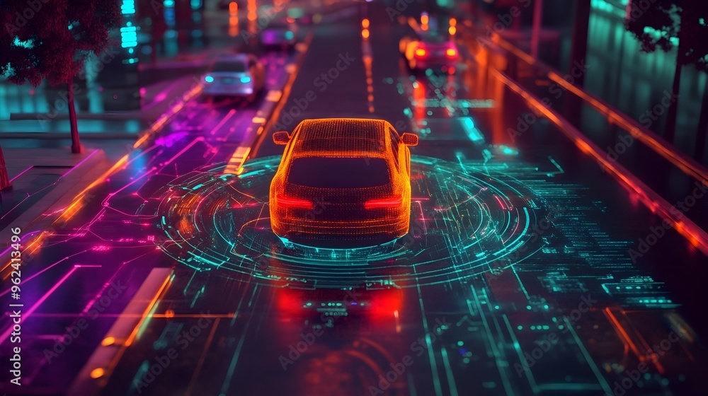 Poster a holographic visualization showcasing the advanced of intelligence in the various functions and of 