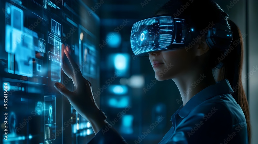 Poster holographic virtual assistant showcasing the seamless and intuitive interaction of advanced ai power