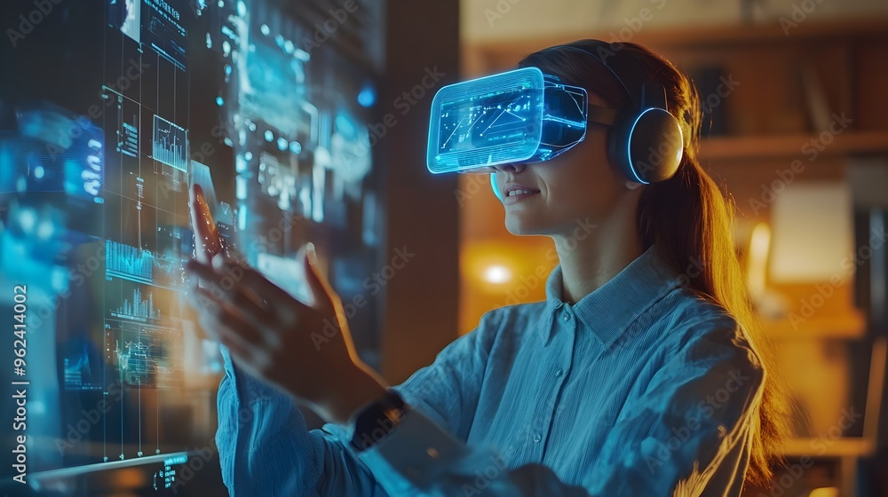 Poster holographic display showcasing an ai powered virtual assistant interacting with users through an int
