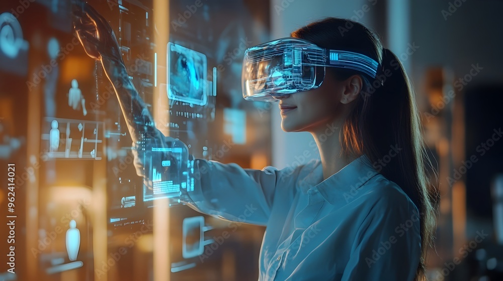 Poster holographic virtual assistant showcasing innovative ai powered interaction with users futuristic dig