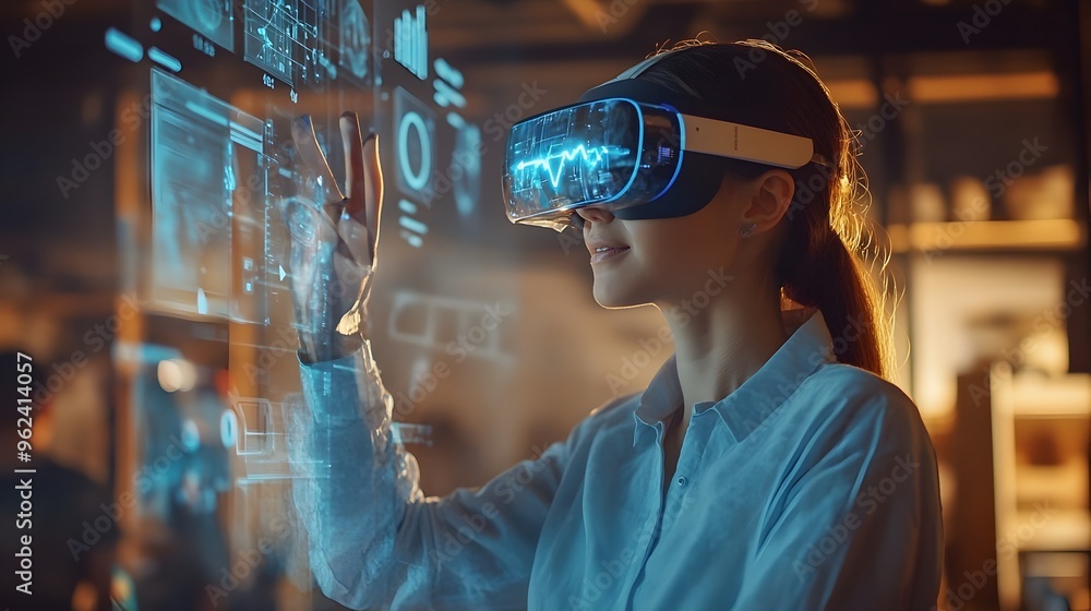 Poster a holographic projection showcasing an advanced ai powered virtual assistant interacting with users 