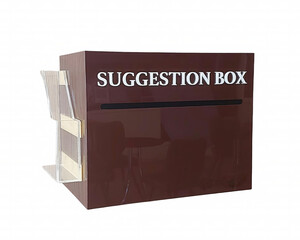Brown Wooden Suggestion Box with Slot and Clear Acrylic Panels