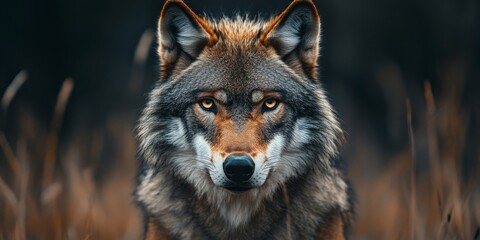 Obraz premium Intense Wolf Stare in a Detailed Portrait