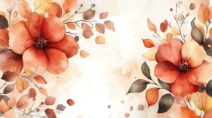 Watercolor abstract background autumn collection with maple and seasonal leaves. Hand-painted watercolor natural art, perfect for your designed header, banner, web, wall, cards, etc