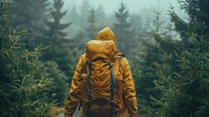 Fototapeta premium Mystical Forest Trail in Misty Winter Landscape Serene Pathway Through Evergreen Trees in Foggy Remote Wilderness Environment