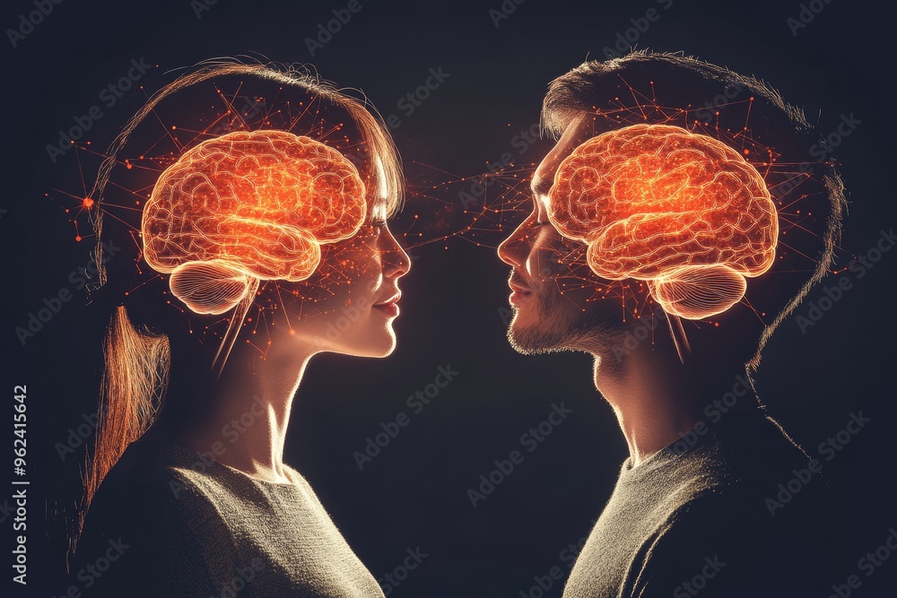 Poster cerebral network neuro brain two antique brain illustrations connected by puzzle pieces highlight th