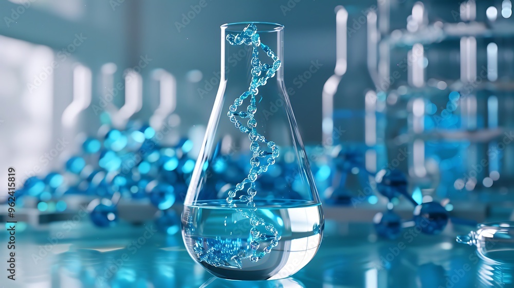 Poster dna helix in a laboratory flask