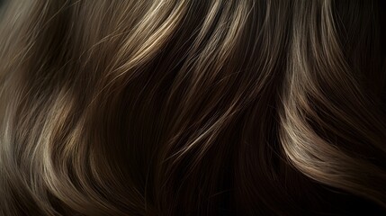 Fototapeta premium A close-up view of flowing, healthy hair cascading down the shoulders of a model, illuminated by soft, natural light,No blurriness