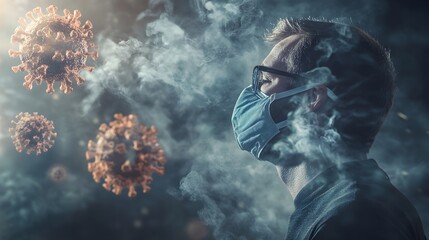 Photograph of a person struggling with shortness of breath and other respiratory complications from prolonged COVID 19 infection highlighting the medical emotional