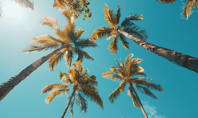 Fototapeta premium calm summer seascape with hills and coconut trees with waves and beach sand Generate AI