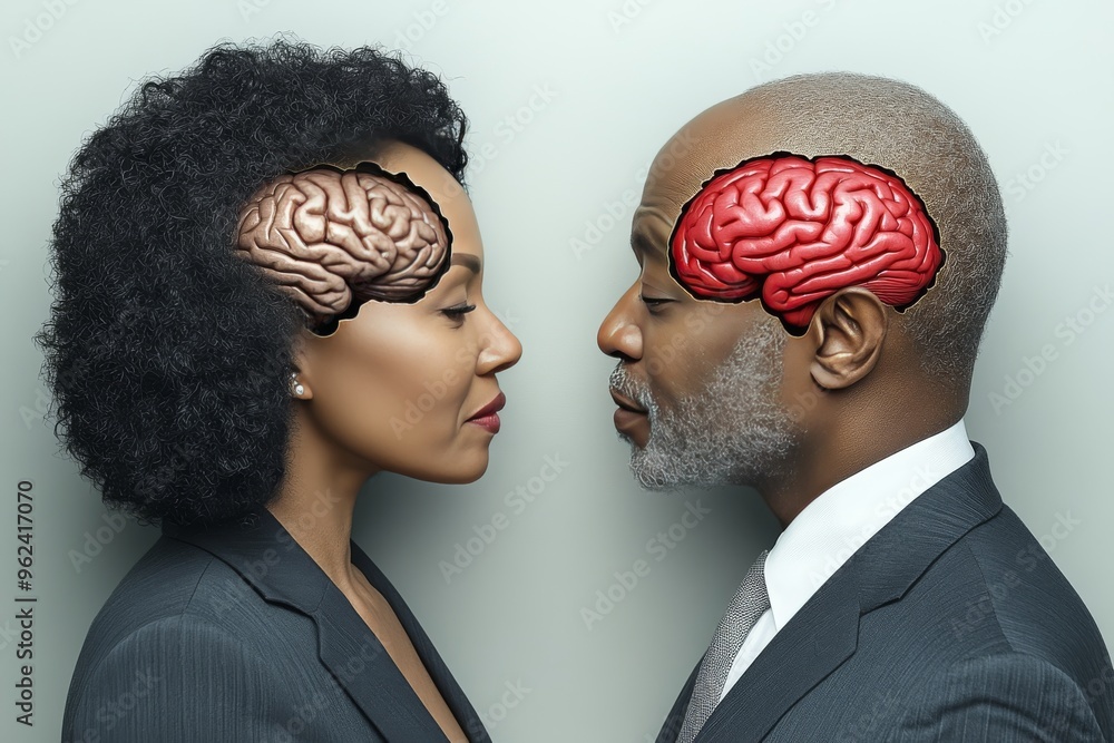 Aufkleber neural connectivity cognitive brain network professional couple with exposed brains highlights the b