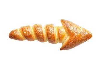 Bread Arrow: A close-up shot of a freshly baked bread arrow, pointing right, isolated on white background. The golden brown bread with a spiral shape gives a sense of direction and possibility. Use th