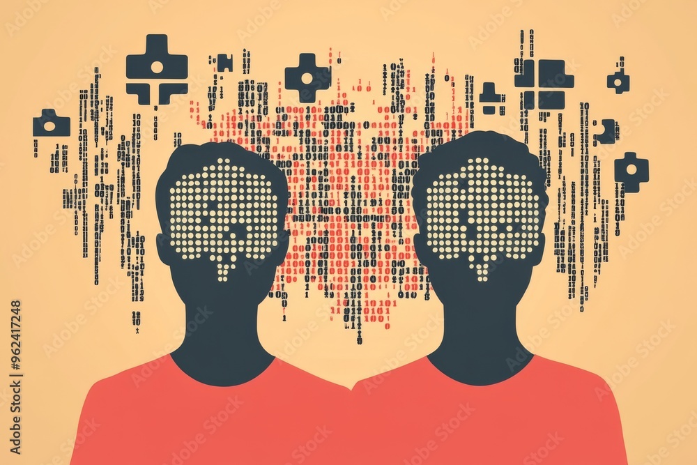 Poster cognitive center cognitive brain network conceptual illustration of two silhouettes with digital bra