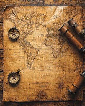 top view of vintage map on table
