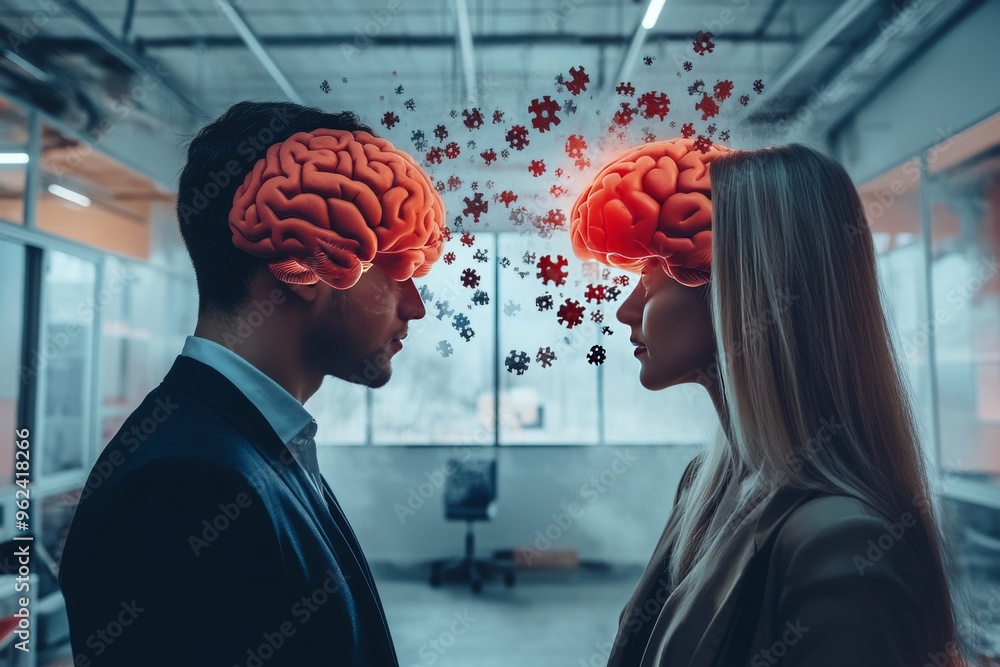 Poster cognitive cortex cognitive brain network portrait of a businessman with a glowing red brain illustra