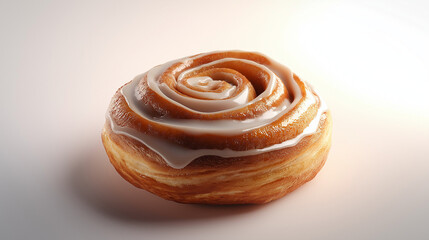 Fototapeta premium a cinnamon bun with a swirl of icing on top against an isolated white background
