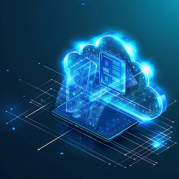 Cloud computing technology concept. 3d illustration of cloud computing on blue background
