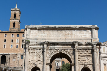 Tabularium, Arco di Settimio Severo, located in Rome, at the northwest corner of the Roman Forum,...