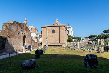 Rome, the Forum Romanum, the forum of Cesar and the remains of the Temple of Venus Genetrix,...
