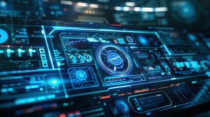 Fototapeta premium Futuristic Interface with Blue and Red Glowing Lights
