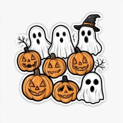 Spooky Halloween Pumpkins and Ghosts Clipart