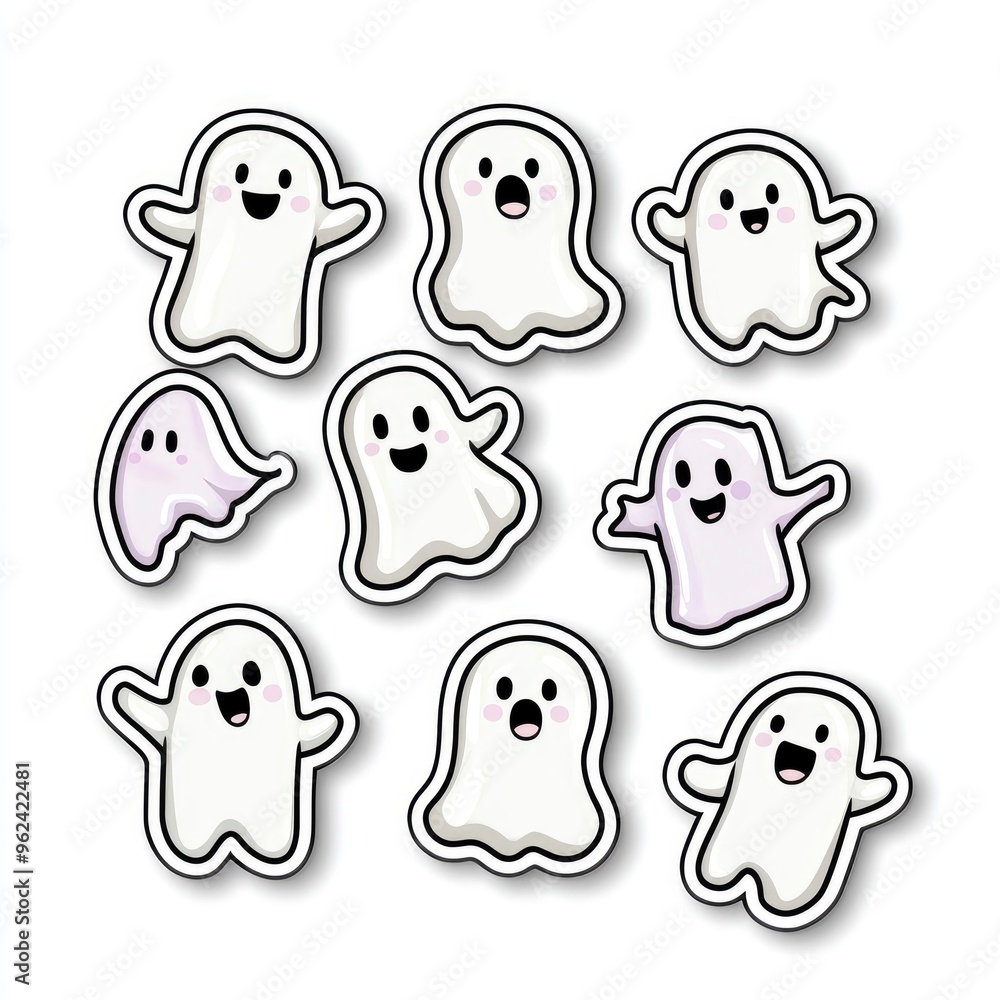 Poster cute cartoon ghosts set for halloween decorations