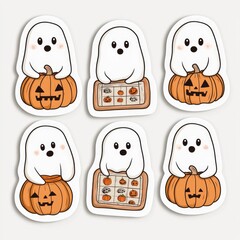 Cute Ghost Stickers With Pumpkins And Cookies