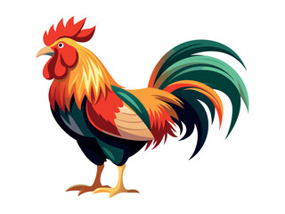 Fototapeta premium Vibrant colorful rooster illustration on a white background. Concept of farm animals, poultry, livestock art, and rural life. Ideal for prints, icons, and design elements