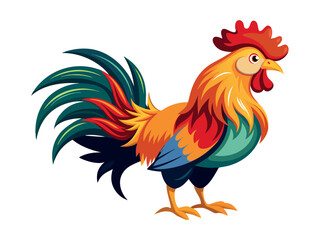 Colorful Vector Illustration of a Rooster Isolated on a White Background. Concept of Farm Animal, Domestic Bird, Vibrant Colors, Cock Illustration. Print and Design Element
